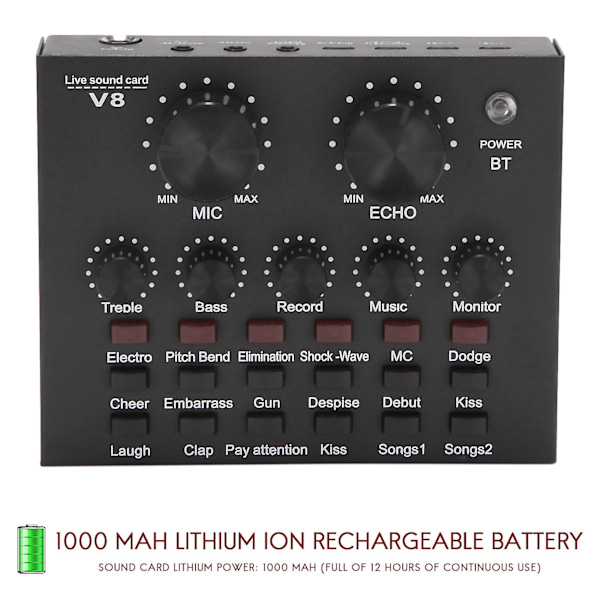 V8 Ljudkort Audio Set Interface Extern USB Live Mikrofon Ljudkort Bluetooth-funktion för Co