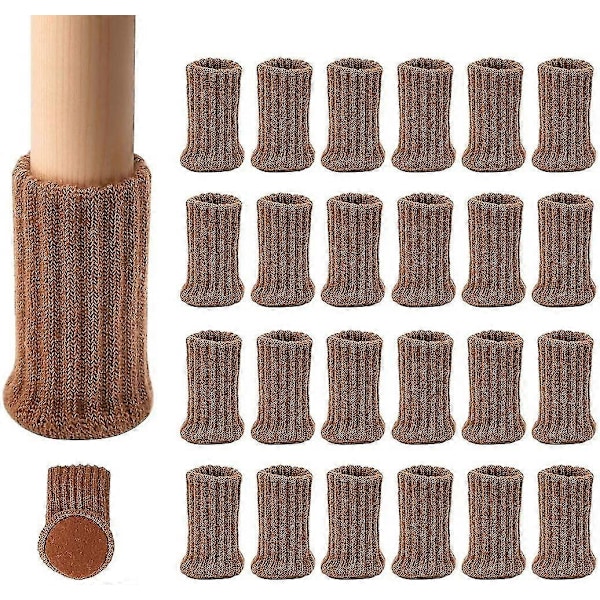 24-pack Stolsbensstrumpor Hög Elastisk Golvskydd Halkfria Stolsbensstrumpor Passar 1\" till 2\" Diameter, Stickade Möbelkuddar (Brun) (C)