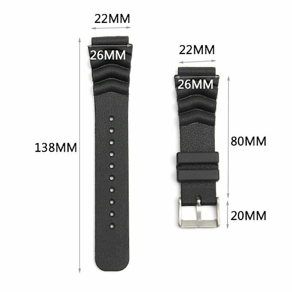 22MM Svart Gummi Klockarmband/Rem Ersättning För SEIKO DIVER'S Klocka I6(FCC)