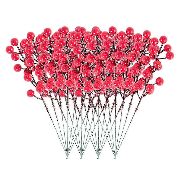 Röda Bärstjälkar, 24-pack 20 cm Konstgjorda Julbär Holly Picks Gren för Julgran, DIY Krans, Fest (C)