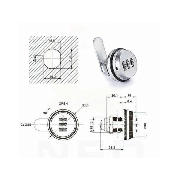 Låskombinasjon 3-sifret 20mm/30mm Postkasselås