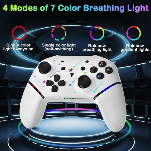 Switch-controller, trådløs Pro-controller + batteri/RGB-lys/dobbelt vibration/gamecontroller til Switch/Lite/OLED/PC hvid[YJD]