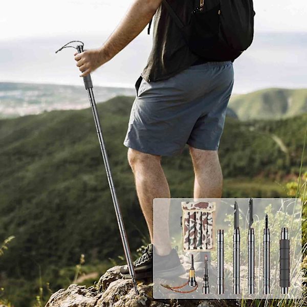 5-i-1 Teleskopisk Vandringsstav i Aluminium - Multifunktionell Trekkingstav med Ergonomiskt Grepp