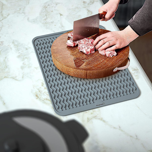 Stor Diskbänksmatta - Tjock Diskbänksmatta För Snabbtorkning, 30 X 40cm Torkningsunderlägg Med Borste, BPA-Fri, Vikbar Diskbänksmatta - Halksäker (grå)