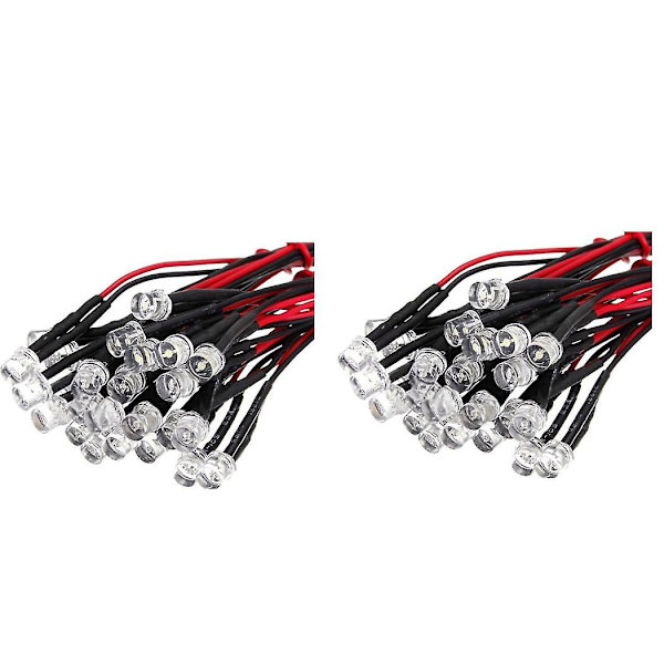 20cm 12v Fortrådet LED-lysdioder, LED-sæt: 5mm fladt top, Farve: hvid & rød, 20 stk.