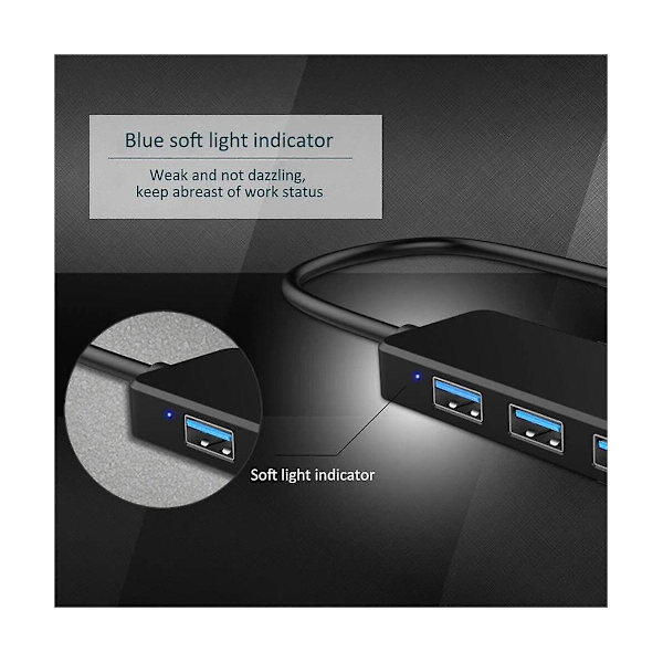 4-ports USB-hub, USB 3.0-hub USB-splitter USB-expander för bärbar dator, flash-enhet, hårddisk, konsol, skrivare