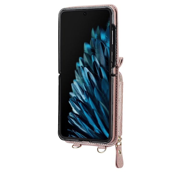 Korthållare-fodral med rombstruktur för OPPO Find N2 Flip Rose Gold