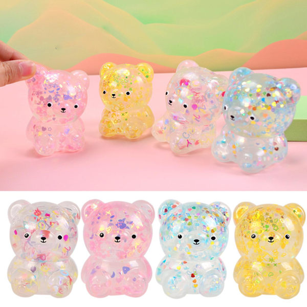 Björnkramdjur Färgglada Paljetter Transparent Gelétextur Mjuk Tpr Stressavlastning Cartoon Djur Fidget Squishes Leksak Barntillbehör