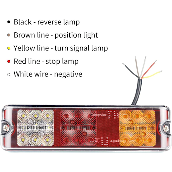 <p>2 stk LED Trailer Baglygter 12V E-Godkendt Vandafvisende Bil Baglygter, 5 Funktioner - Bremslys, Blinklys, Baklys, Positionslys, Reflektor
