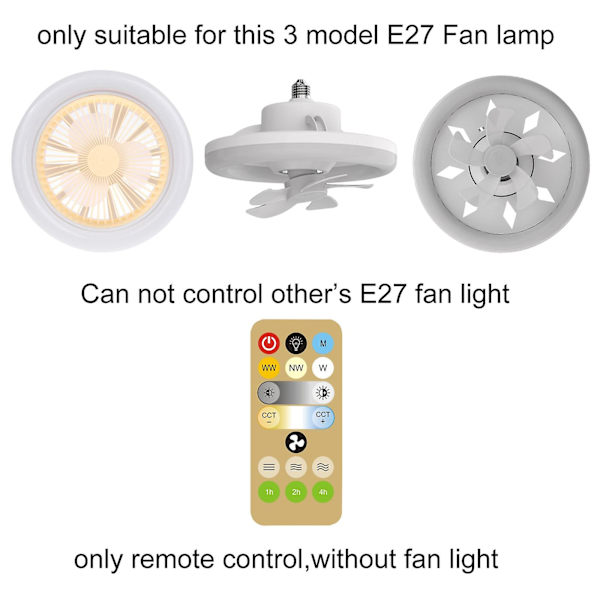 IR-fjärrkontroll för E27 110V 220V takfläkt med LED-lampor