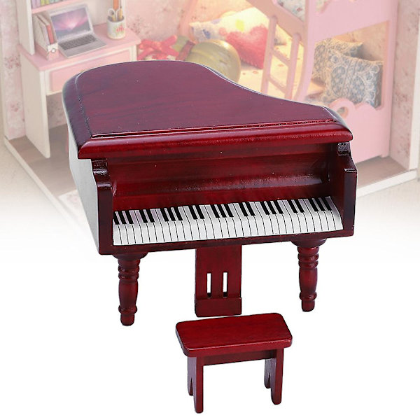 1:12 Dockhustillbehör - Miniatyrsimuleringsrosenträ Grand Piano med pall