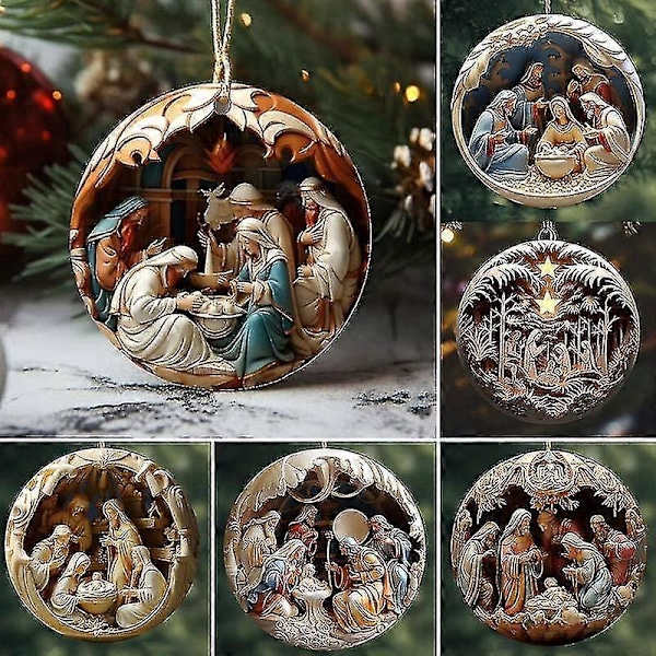 6 st julkrubbornament, akrylkrubba julpynt, hängande ornament krubba scenhänge för jul religiös gåva Guanguan