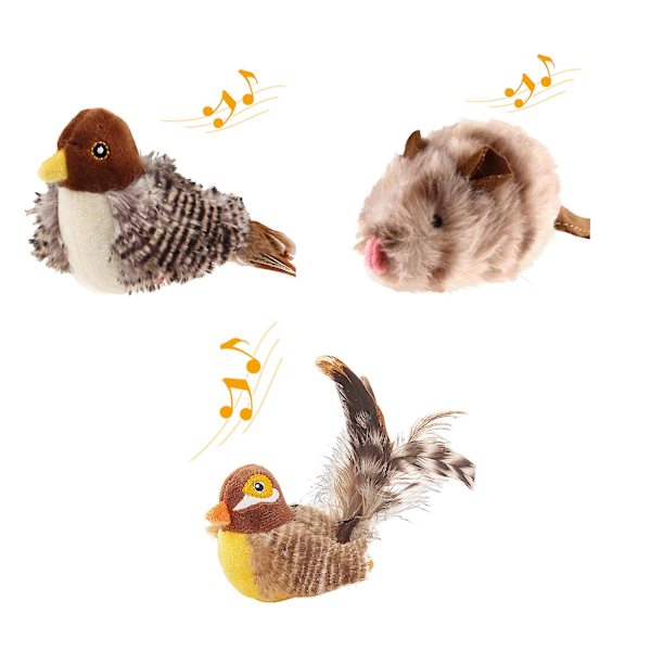 Flappende Fugl Sparrow Kattelegetøj Livagtig Kvidrende Lyde Berøringsaktiveret Killing, 100% Ny
