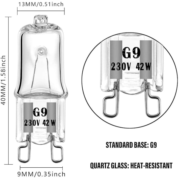 10 stk G9 28W/40W Dimmbare 370 Lumen C-klassifiserte Halogenpærer