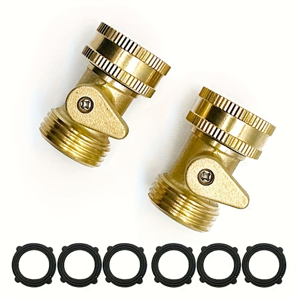 2 stk. Heavy-Duty Solid Brass Hagevannslange Enveis Avstengningsventil med Ekstra Gummiskiver - Lekkasjesikker 3/4\" Gjenget Tilkobling for Hagearbeid, L