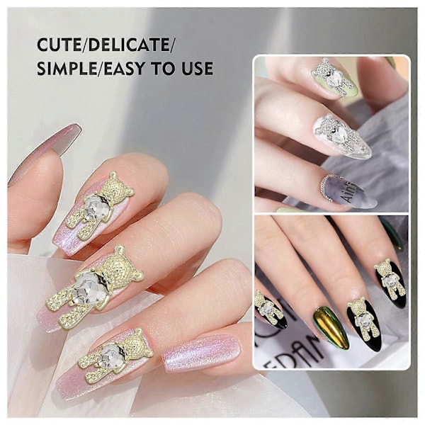 30 st Nagelkonst Rhinestones, Glänsande Legering Björn 3D Med Hjärta Kristall Nageldekoration, DIY Nagelkonst Dekorationstillbehör. Obs: Inget lim. (C)