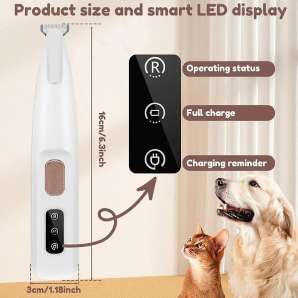 Stille Hunde-Klippeklipper, Vandafvisende, Genopladelig Potetrimmer til Kæledyr med LED-Lys, Dobbelt Blad, Til Langt og Krøllet Kæledyrs Hår