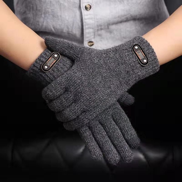 Höst Vinter Herr Stickade Handskar Touch Screen Hög Kvalitet Ull Solid Färg Handskar Herr Vantar 11763-Grå 11763-Gray Elastic stretchable