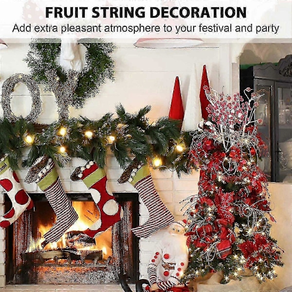 Röda Bärstjälkar, 24-pack 20 cm Konstgjorda Julbär Holly Picks Gren för Julgran, DIY Krans, Fest (C)