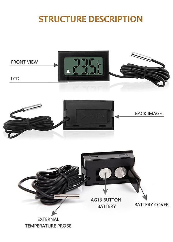 Hvitt digitalt LCD-termometer temperaturmåler vanntett probe
