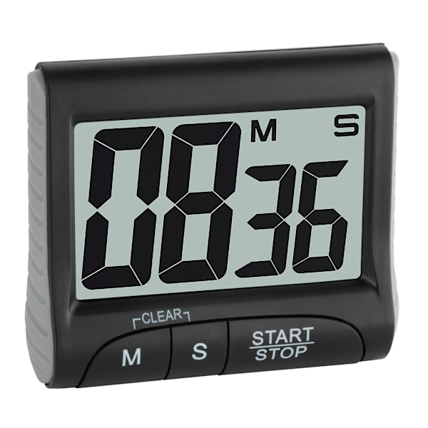 Digital timer og stoppeklokke, elektronisk eggtimer, med display, store tall, svart (HYYC)
