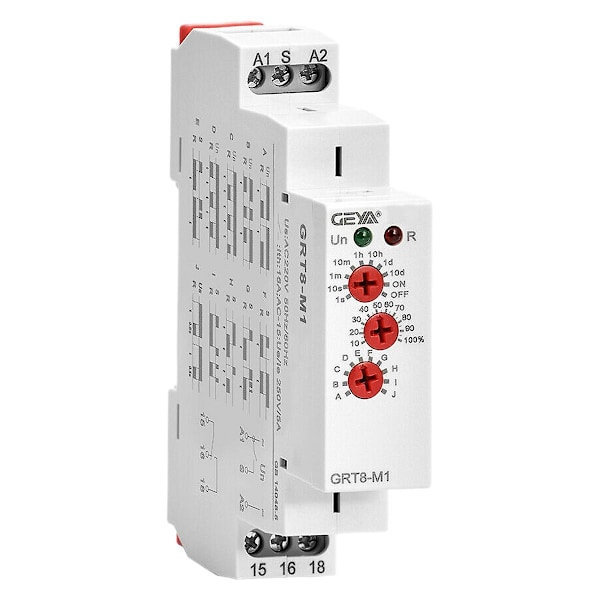 GRT8-M1 Tidsforsinkelsesrelé På/Av 16A AC/DC12V-240V Multifunksjon DIN Skinne Automatisk Timer Relé