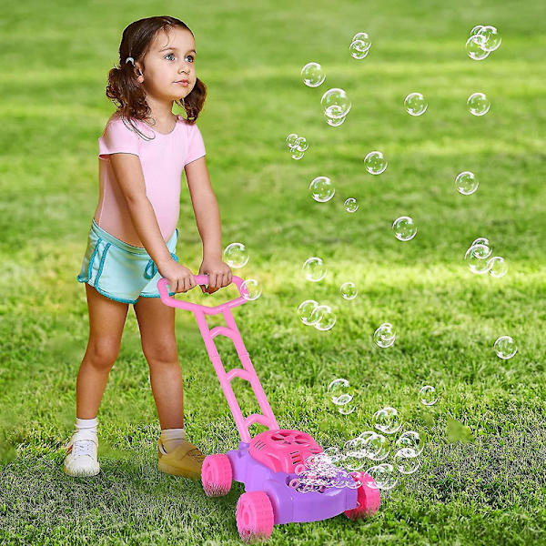 Bubbelgräsklippare för småbarn | Elektronisk bubbelblåsare | Roliga bubbelblåsande leksaksbilar för barn | Bubbelvätska ingår | Julgåva Pink