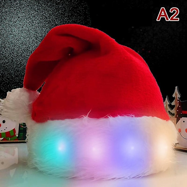 Santa hat Christmas LED light with white plush decor Cute Santa Claus Christmas Red