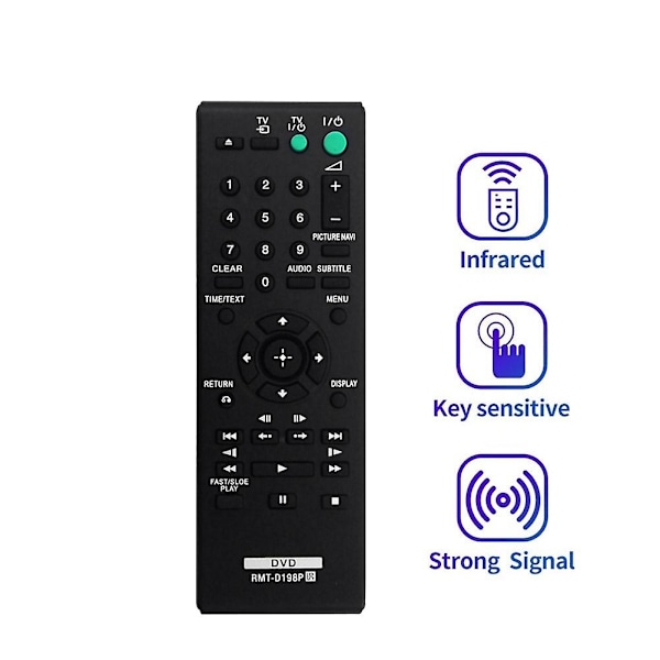 Replace -D198P Fjernkontroll for DVD-spiller SR760 SR170 DVPSR170 DVPSR370 RMTD198P Black