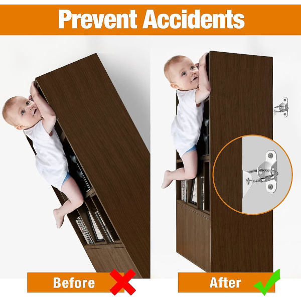 6st möbelförankringssats för baby , möbelremmar för att förhindra fall och tippskydd, byrå eller skåp till väggankareC[C] white 6 pcs