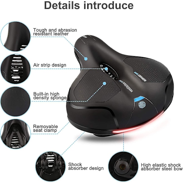 Cykelsadel, Gelskumfylld Gelsadel, Ergonomisk Ihålig Dubbelfjäder Gelsadel Utformad Med Bakre Reflekterande Remsa, Bekväm Cykelsadel