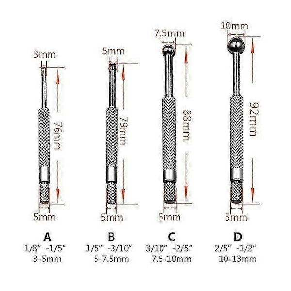 3-13mm 4-delars Set Justerbar Innerdiameter Mätare Teleskopisk Mätare Justerbar Inre Hålmätare Manuellt Mätverktyg (C)