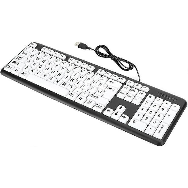 Tangentbord för äldre, 104 tangenter, stort tangentbord med stora bokstäver, USB-trådbundet tangentbord för äldre med vita överdimensionerade tryckta tangenter för seniorer och de med nedsatt syn black
