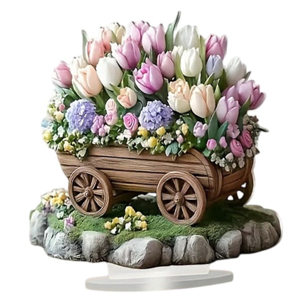 2D Blomstervagnsdekoration Platt Skrivbordsdekoration för Bokhylla Studiebord (C)