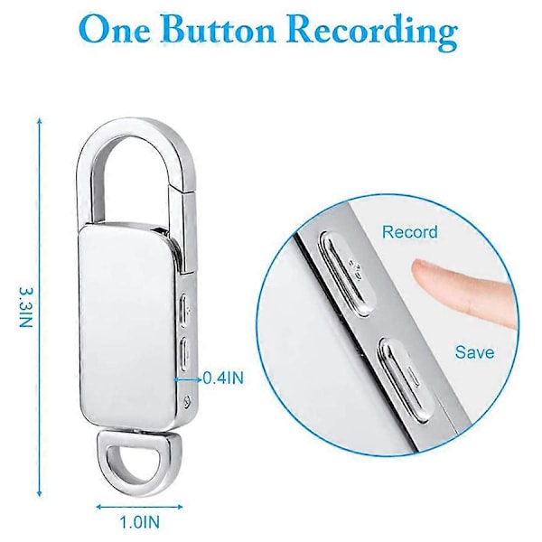 Mini Stemmeopptaker Nøkkelring 8GB USB Digital Lydinnspillingsenhet for Forelesninger, Taler, Møter Silver