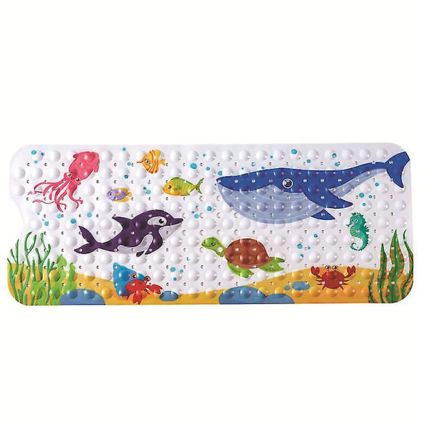 Barnmatta för badkar, extra lång, halkfri med sugkoppar, duschmatta (havets fisk) (4-d-w)[C] color 6