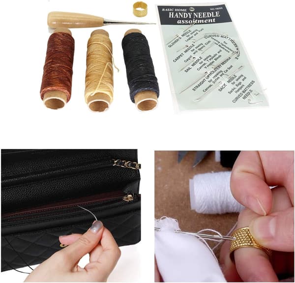 Nahkakäsityöpaketti vahatuilla langoilla ja ompeluneuloilla DIY-nahkatyöhön