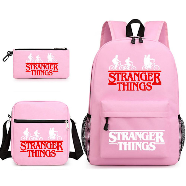 Stranger Things Ryggsäck 3-delat set Student Skolväska Canvas Väska y