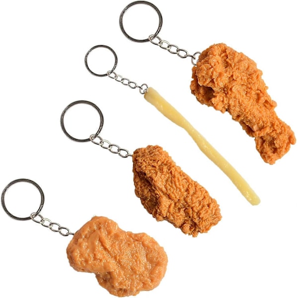 4 stk., Imitasjon Mat Nøkkelring Pommes Frites Kyllingnuggets Stekt Kyllinglår Mat Anheng Nøkkelring - - (C)