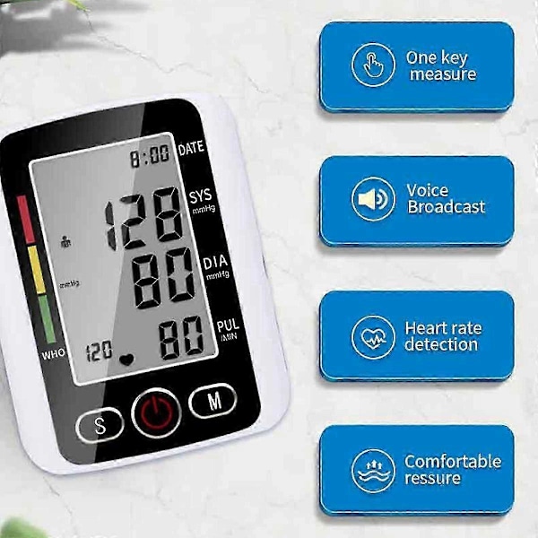 Talende Digital Automatisk Håndledsblodtryksmåler med Stort LCD-Display (C)