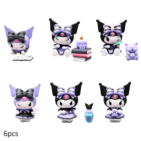 6 Pack Kawaii Sanrio Kuromi Action Figures Cute Anime Cartoon Mini Figure Collection Model Toys Womens Girls Gifts