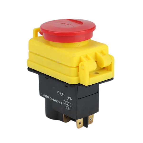250V 16A IP54 Start-Stop-brytare med No-Volt-Release och Nödbrytare