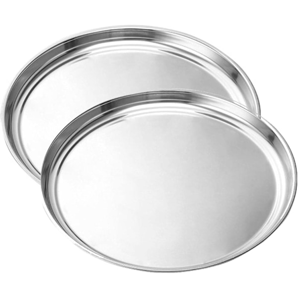 Pizzaform i rustfritt stål, 2 stk Runde pizzabrett Pizza bakeplate Pizza bakeform, 15 tommer (sølv)