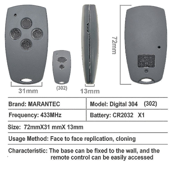 3-delt Marantec Digital 302 304 313 382 384 220 250 252 270 Az021 64176 Garasjeport Fjernkontroll 43392mhz Replikator