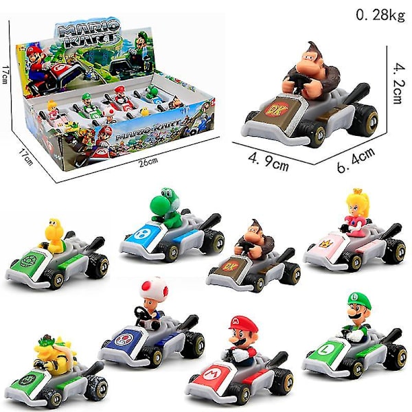 Super Mario Dukkescooter 8 Mario Dukke Kart Racing Legetøjsbil Model Dekorationer