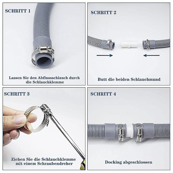 Avløpslangeforlengelse for vaskemaskiner, 2 m avløpslange universell vaskemaskin slange, avløpslange oppvaskmaskin forlengelse