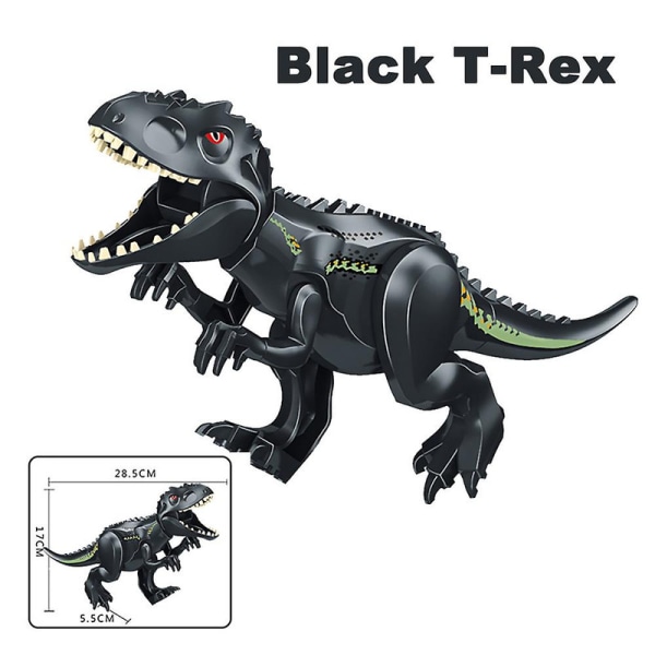 Dinosauriebyggklossleksaker,tyrannosaurus Dinosauriemodulär konstruktionsleksak Jurassic Toy T-rex Raptor Figur Present för barn 3-12 år Black