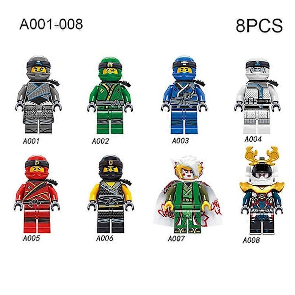 8 st Ninja-serien Mini Blocks Actionfigurer Dockor Leksaksset för Barn Presenter