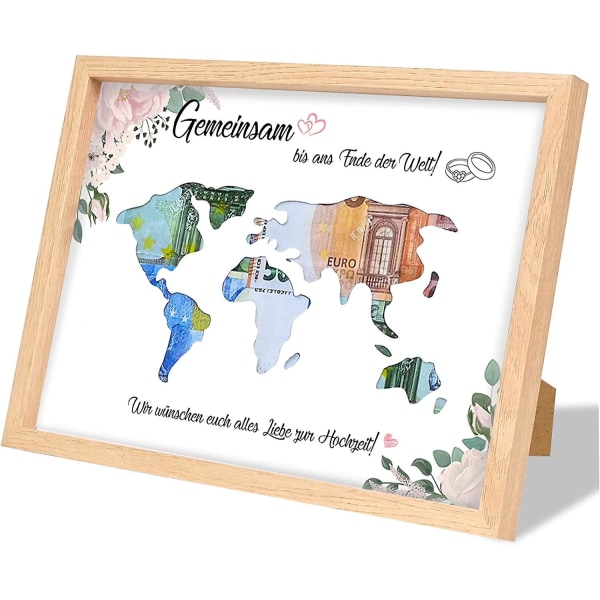 money gift wedding, world map money gift, money gifts packaging real wood picture frame[C]