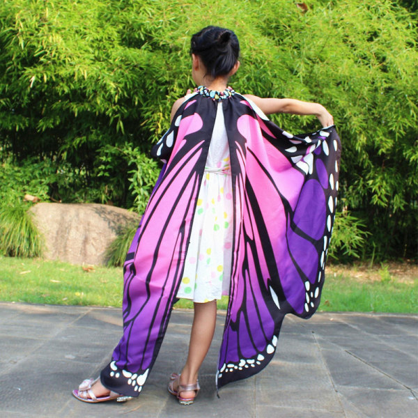 Fjärilsvingar för flickor Butterfly Halloween kostym för flickor Butterfly Fairy Wings Sjal med mask Purple